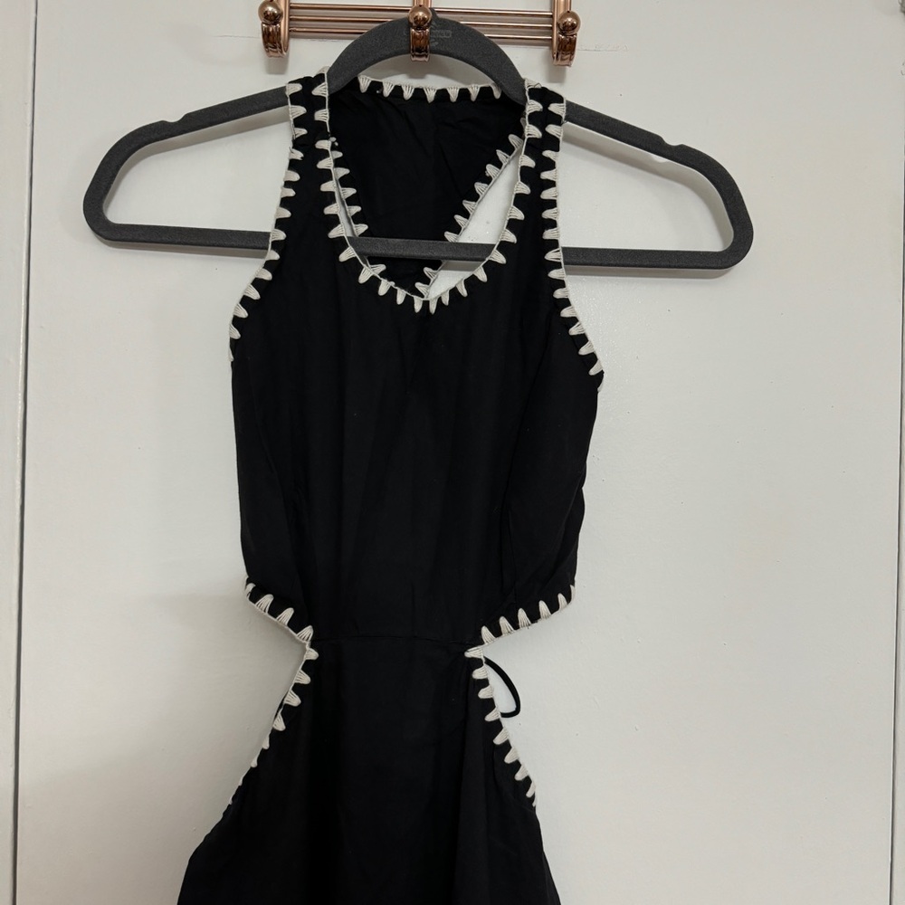 NWT NEW Stradivarius Black Cut-Out Cotton Dress with Contrast Stitching XS